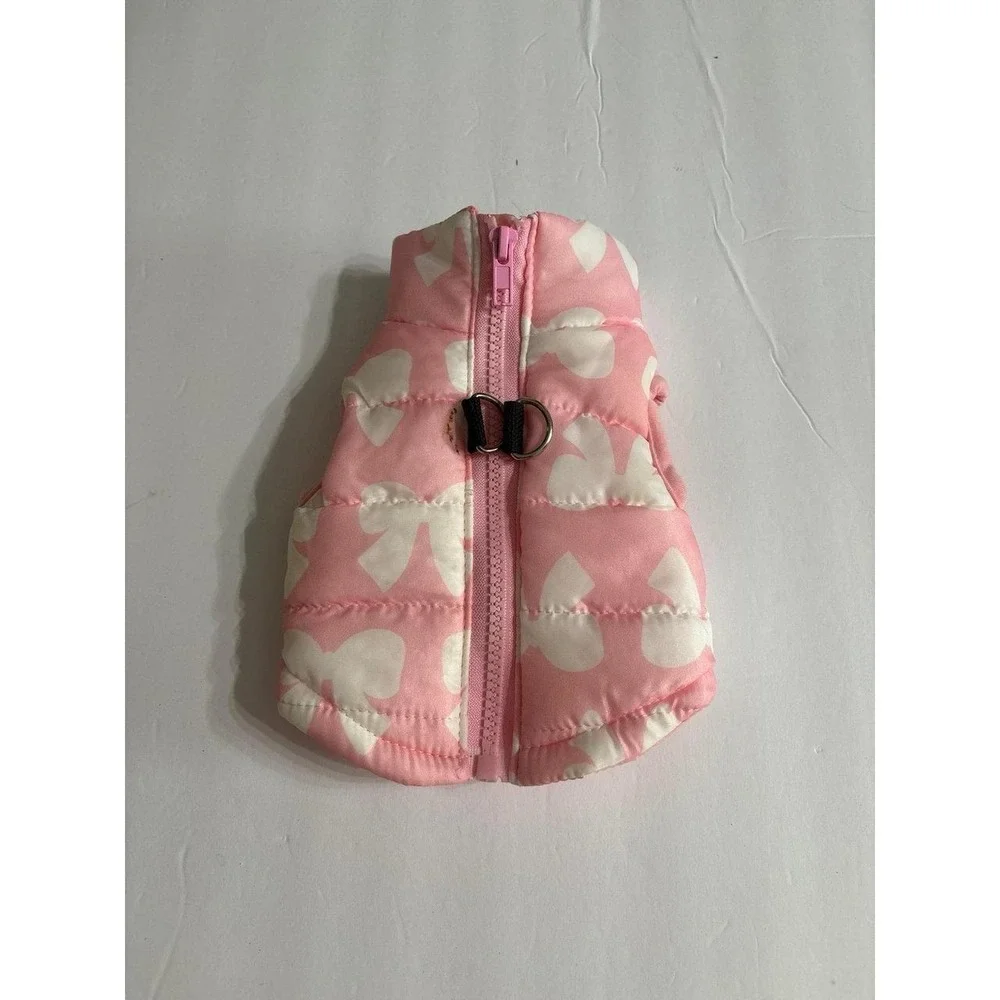 Dog Pink & White Bow Puffer Vest / Jacket (XS) Teacup size